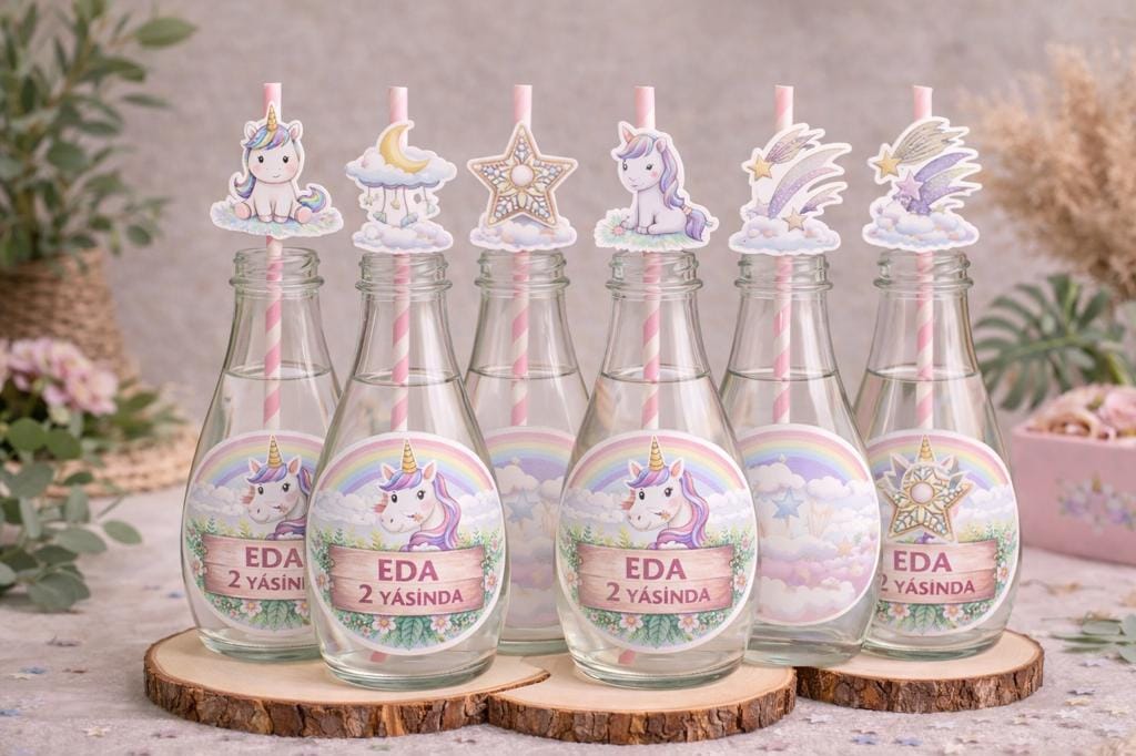 Unicorn Cam Şişe Seti 6’lı (Kişiye Özel)