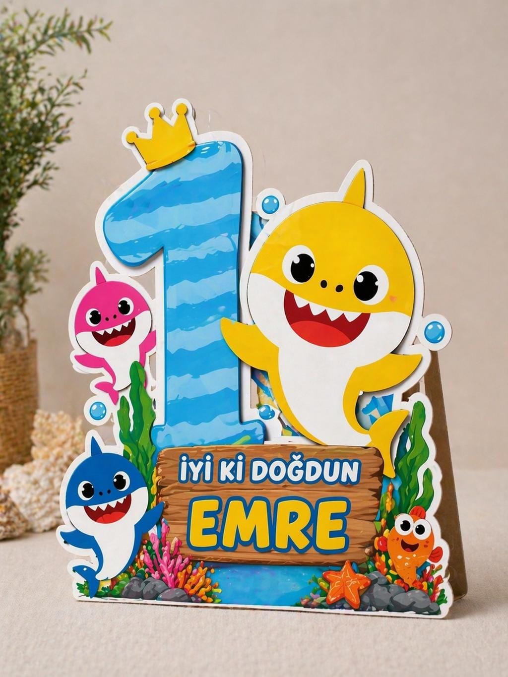 Baby Shark Ayaklı Dekor Pano - 1 Yaş – 30 cm / 50 cm / 70 cm