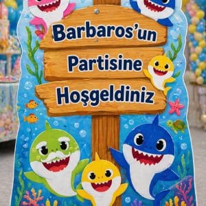 Baby Shark Kişiye Özel Hoş Geldiniz Panosu (Ayaklı Foreks) - 30 cm / 50 cm/ 70 cm / 100 cm