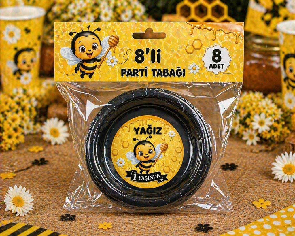 Bal Arısı Karton Tabak 8’li Set (Kişiye Özel) - Görsel 2