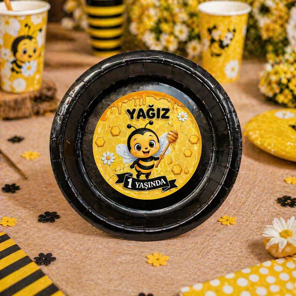 Bal Arısı Karton Tabak 8’li Set (Kişiye Özel)