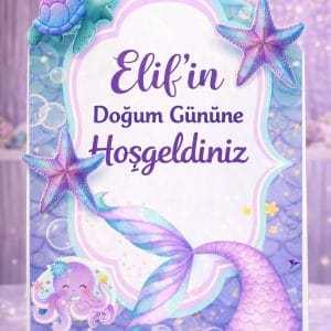 Deniz Kızı Karşılama Panosu (Kişiye Özel-Ayaklı)