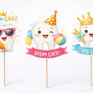 Diş Buğdayı Pasta ve Cupcake Süsü 3’lü Set – Dişim Çıktı Kürdan Süs