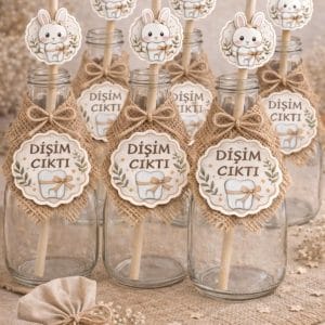 Diş Buğdayı Tavşan Konsept Cam Şişe Süs Seti 6’lı – Bej / Turuncu / Yeşil
