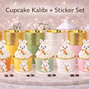 Diş Buğdayı Tavşanlı Cupcake Kalıbı + Sticker Seti | 6 Renk Varyasyonlu