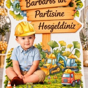 İnşaat Temalı Kişiye Özel Karşılama Panosu – Ayaklı Hoş Geldiniz Dekoru 50 cm | 70 cm | 100 cm