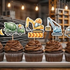 İnşaat Temalı Kürdan Süs Seti – Cupcake & Pasta Üstü Dekor (5’li)