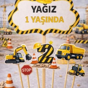 İnşaat Temalı Kişiye Özel Pasta Süsü – İsimli Kürdan Seti