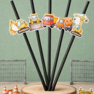 İnşaat Temalı Pipet Süsü – 5’li Set (Siyah Pipet)