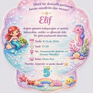 Deniz Kızı Davetiye (Kişiye Özel)