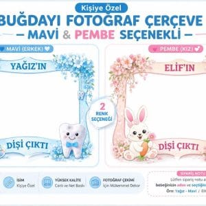 Kişiye Özel Diş Buğdayı Fotoğraf Çerçeve Afişi – Mavi & Pembe Seçenekli