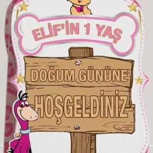Taş Devri 1 Yaş Hoş Geldiniz Pano (Kişiye Özel)