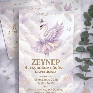 Kuğu Balerin Davetiye (Kişiye Özel) – Dijital / Baskılı