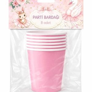 Kuğu Balerin Karton Tabak 8’li Set – Pembe