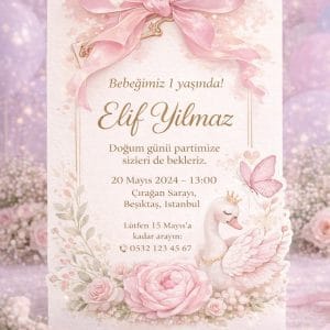 Kuğu Balerin Davetiye (Kişiye Özel)
