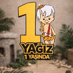 Taş Devri Pasta Süsü (Kişiye Özel) - 1/2/3/4/5/6 Yaş