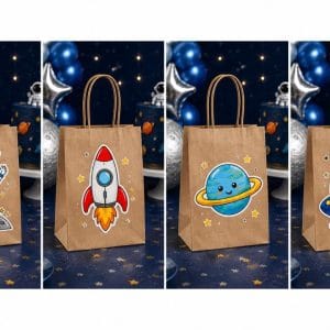 🛍️ Uzay Temalı Kraft Hediye Çantası Seti (4'lü)