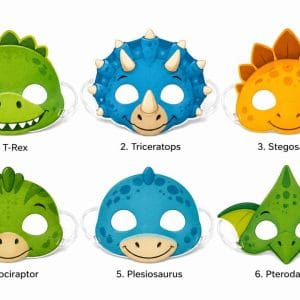 Dinozor Doğum Günü Parti Maskesi 6'lı Set – Çocuk Yüz Maskeleri