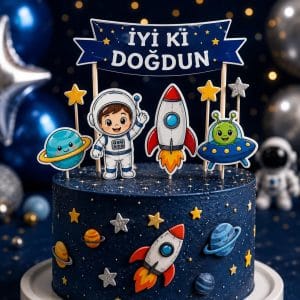 🚀 Uzay Temalı Pasta Süsü 8'li Set