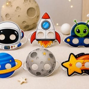 🚀 Uzay Temalı Çocuk Parti Maskesi - 6'lı