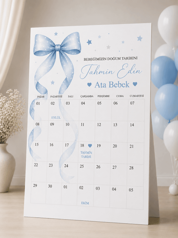 Baby Shower doğum tarihi tahmin panosu erkek bebek kişiye özel ayaklı karşılama panosu
