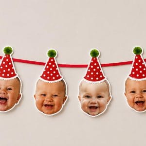 Kiraz temalı kişiye özel fotoğraflı banner, bebek fotoğrafları ile hazırlanan 1 yaş doğum günü parti süsü