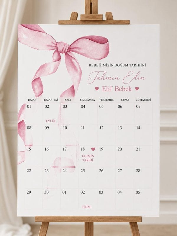 Baby Shower doğum tarihi tahmin panosu kız bebek kişiye özel ayaklı karşılama panosu