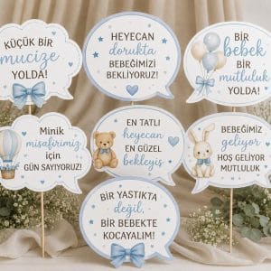Baby Shower Konuşma Balonları (7'li) - Erkek Bebek Konsepti | Fotoğraf Çekim Aksesuarı