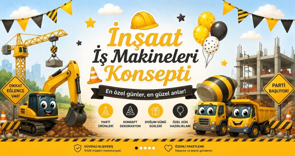 İnşaat → İnşaat temalı doğum günü parti konsepti masa süsleri ve dekorasyon fikirleri