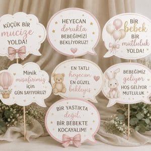Kız bebek baby shower konuşma balonları 7'li fotoğraf çekim aksesuarı