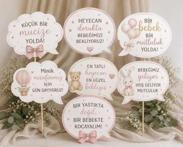 Kız bebek baby shower konuşma balonları 7'li fotoğraf çekim aksesuarı