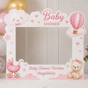 Kız bebek temalı Baby Shower selfie fotoğraf çerçevesi, kişiye özel Foreks fotoğraf panosu