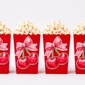 Kiraz temalı karton popcorn kutusu 8'li doğum günü patlamış mısır kutusu