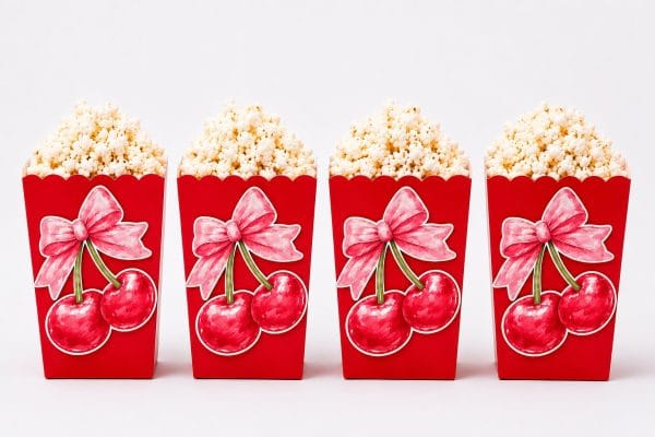 Kiraz temalı karton popcorn kutusu 8'li doğum günü patlamış mısır kutusu