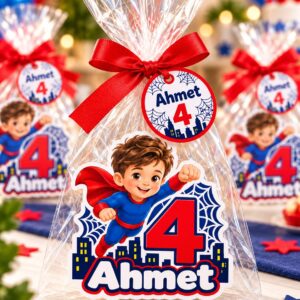 Kişiye özel süper kahraman doğum günü hediyeliği kırmızı kurdeleli paket