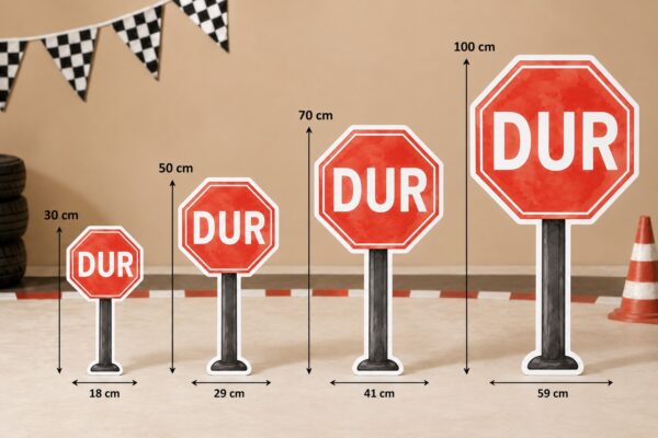 Yarış arabası doğum günü konsepti için kırmızı DUR tabelası ayaklı pano
