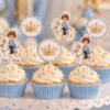 Atlı Prens Cupcake Kürdan Süsü 6'lı Set – Mavi Prens ve Altın Taç