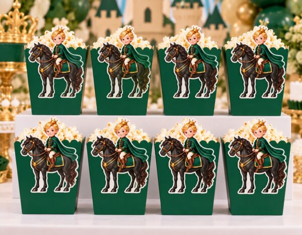 Yeşil Atlı Prens Popcorn Kutusu 8'li Set – Siyah Atlı Prens Doğum Günü Süsü