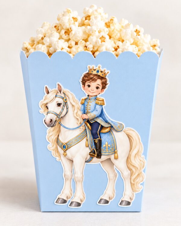 Atlı Prens temalı açık mavi popcorn kutusu