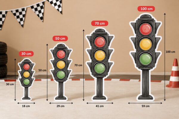 Yarış arabası doğum günü konseptine özel kırmızı sarı yeşil ışıklı trafik lambası ayaklı pano