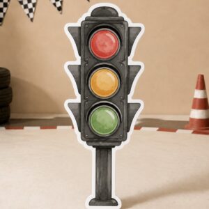 Yarış arabası doğum günü konseptine özel kırmızı sarı yeşil ışıklı trafik lambası ayaklı pano