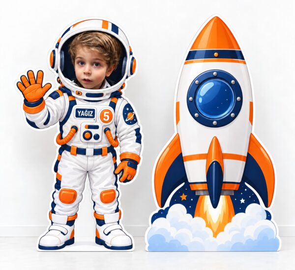 Kişiye özel astronot ve roket ayaklı pano seti, uzay konseptli doğum günü dekorasyonu