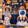 Kişiye özel astronot ve roket ayaklı pano seti, uzay konseptli doğum günü dekorasyonu