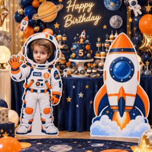 Kişiye özel astronot ve roket ayaklı pano seti, uzay konseptli doğum günü dekorasyonu