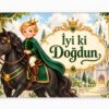 Yeşil atlı prens temalı kuşgözlü doğum günü brandası